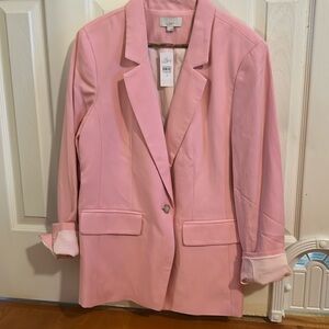 NWT women’s Loft blazer. Size 12. Pink. One button closure and lapel. See pics!